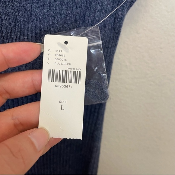 Anthropologie Daily Practice Blue Ribbed Ruffle Hem Slim Tank Dress Size L - Picture 8 of 12